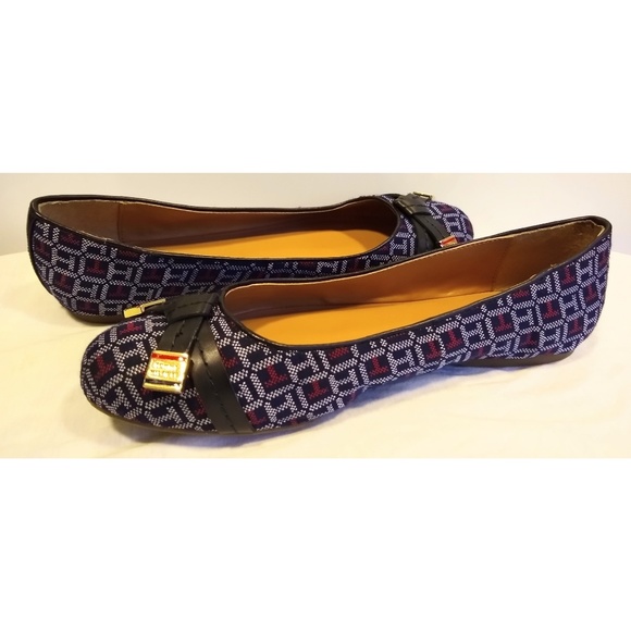Tommy Hilfiger Ballet Flats Logo Weave Blue Red 8 - Picture 1 of 6